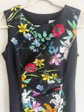 Joseph Ribkoff Black Floral Print Sheath Dress Sleeveless Career Cocktail Size 8
